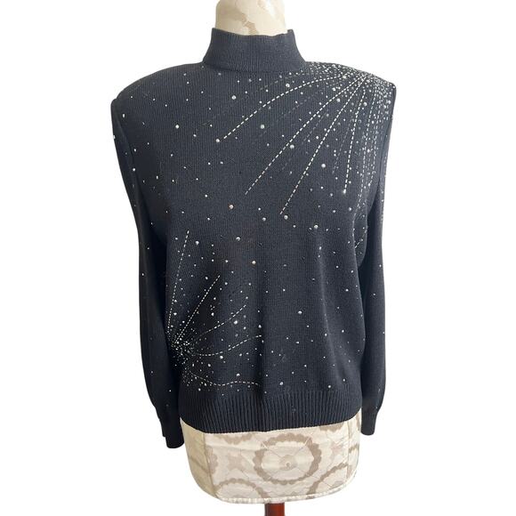 St John Evening Sweaters - St John Evening Embellished Mock Neck Knit Sweater Petite Small